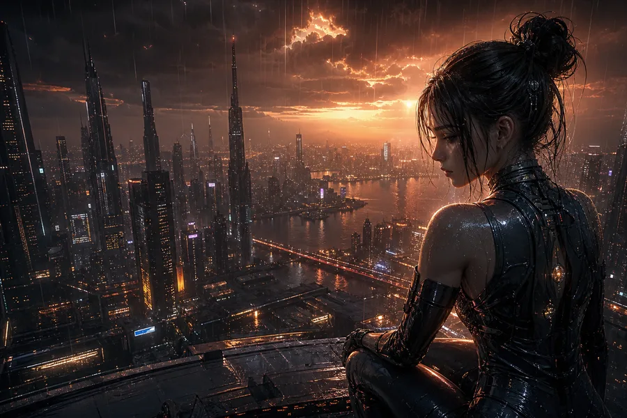 Neon Cyberpunk City In Rain Ai-Girls Wallpaper 1 4K 6