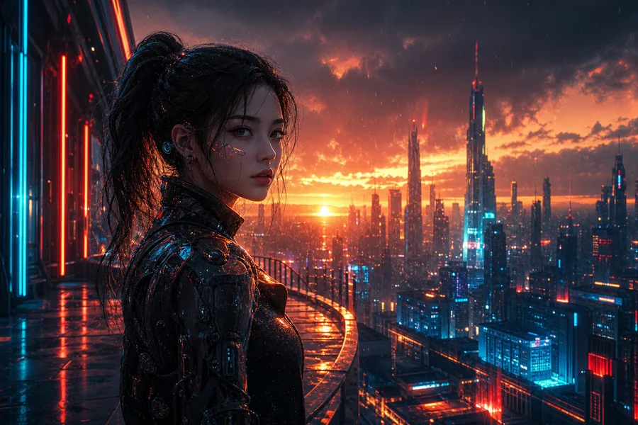 Neon Cyberpunk City In Rain Ai-Girls Wallpaper  1 4K