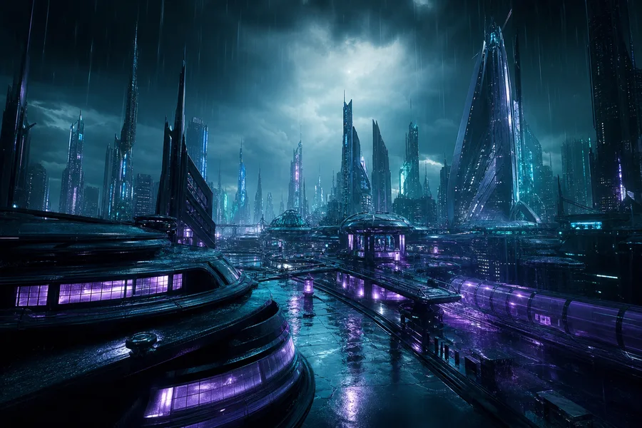 Neon Cyberpunk City In Rain Architecture Wallpaper  1 4K