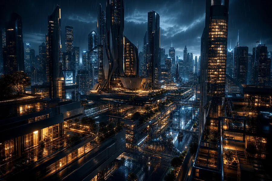 Neon Cyberpunk City In Rain Architecture Wallpaper 1 4K 2