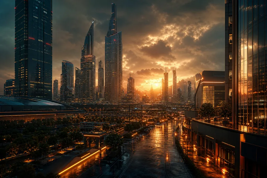 Neon Cyberpunk City In Rain Architecture Wallpaper 1 4K 4