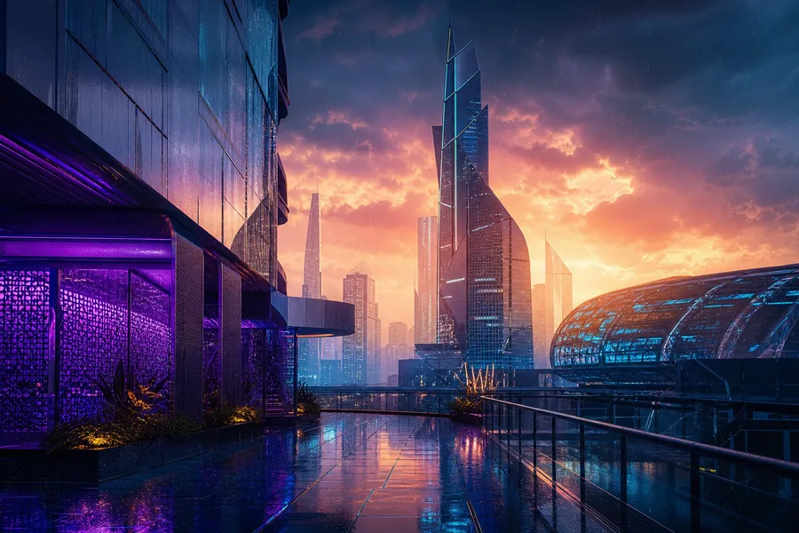 Neon Cyberpunk City In Rain Architecture Wallpaper 1 4K 6