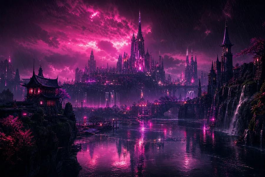 Neon Cyberpunk City In Rain Fantasy Wallpaper 1 4K 2