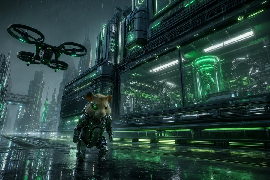 Neon Cyberpunk City In Rain Hamster-Robotics Wallpaper 1 4K 7