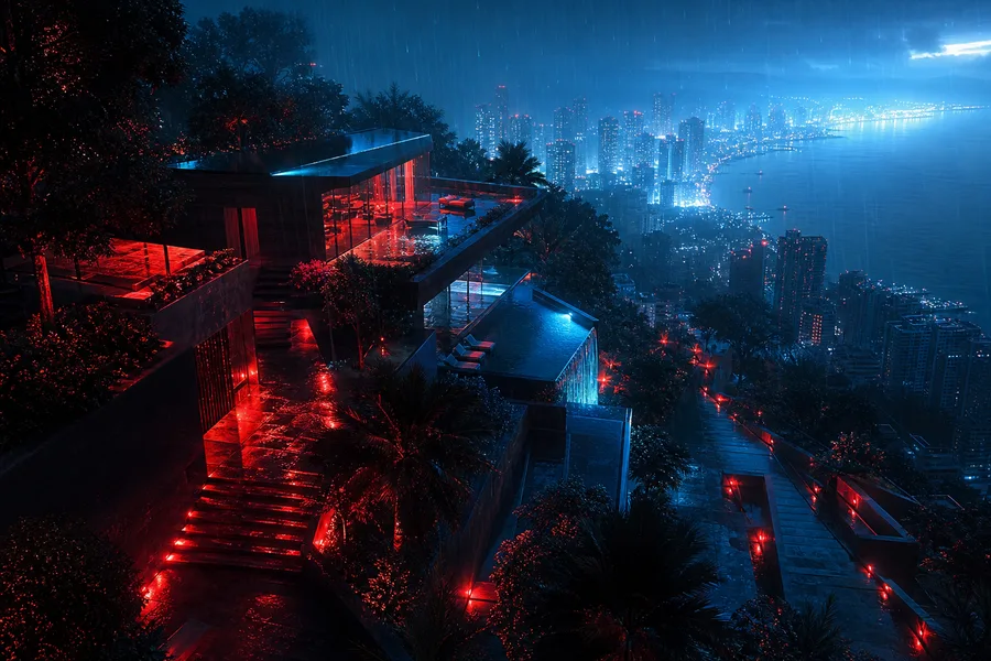 Neon Cyberpunk City In Rain Luxury-Villas Wallpaper  1 4K