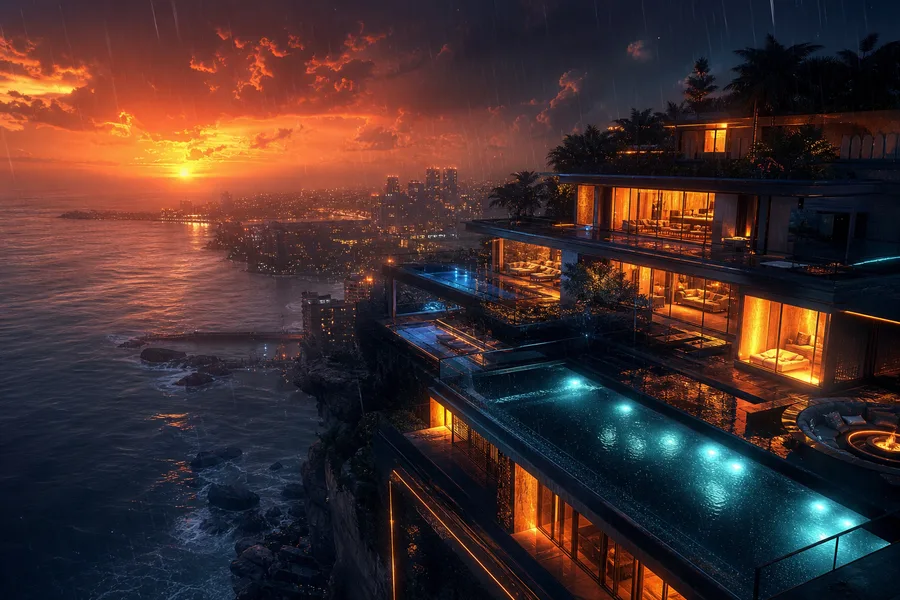 Neon Cyberpunk City In Rain Luxury-Villas Wallpaper 1 4K 6