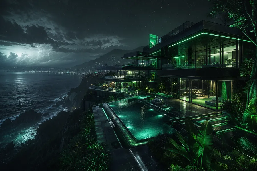 Neon Cyberpunk City In Rain Luxury-Villas Wallpaper 1 4K 7