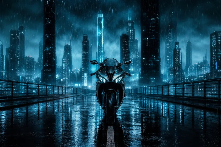 Neon Cyberpunk City In Rain Motorcycles Wallpaper 1 4K 4