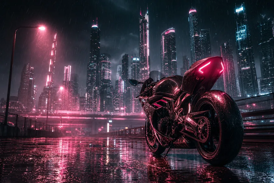 Neon Cyberpunk City In Rain Motorcycles Wallpaper 1 4K 6