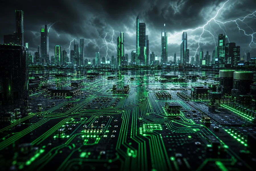 Neon Cyberpunk City In Rain Pcb-Design Wallpaper  1 4K