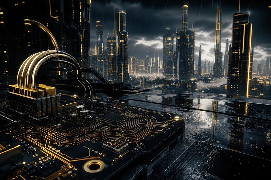 Neon Cyberpunk City In Rain Pcb-Design Wallpaper 1 4K 5