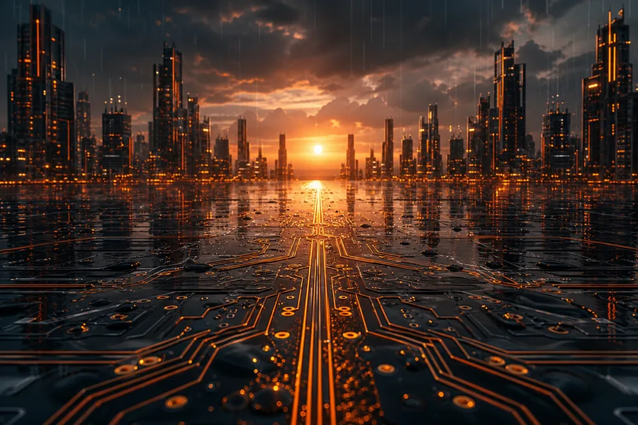 Neon Cyberpunk City In Rain Pcb-Design Wallpaper 1 4K
