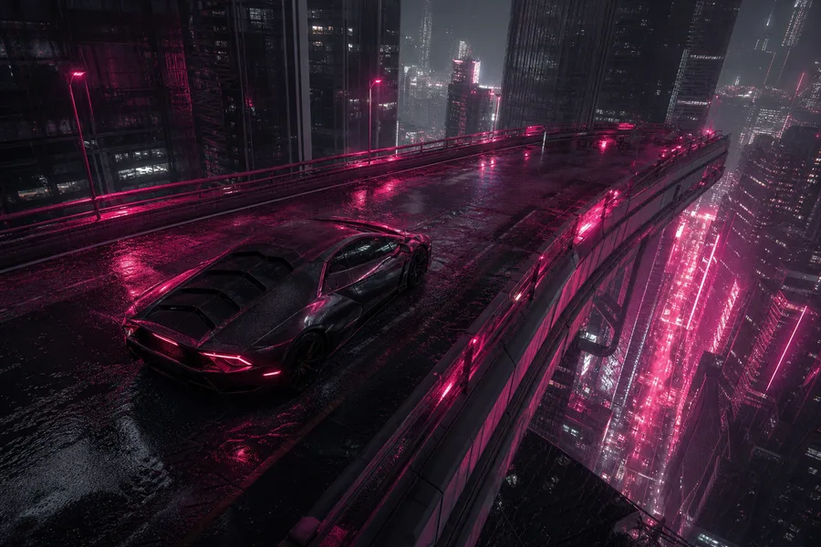 Neon Cyberpunk City In Rain Supercars Wallpaper 1 4K 4