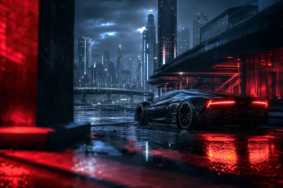 Neon Cyberpunk City In Rain Supercars Wallpaper 1 4K
