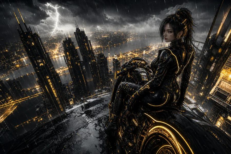 Neon Motorcycle In Cyberpunk City Ai-Girls Wallpaper 7 4K 4
