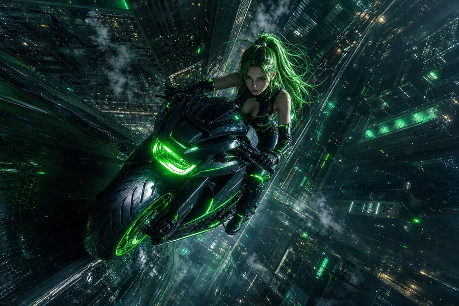 Neon Motorcycle In Cyberpunk City Ai-Girls Wallpaper  7 4K