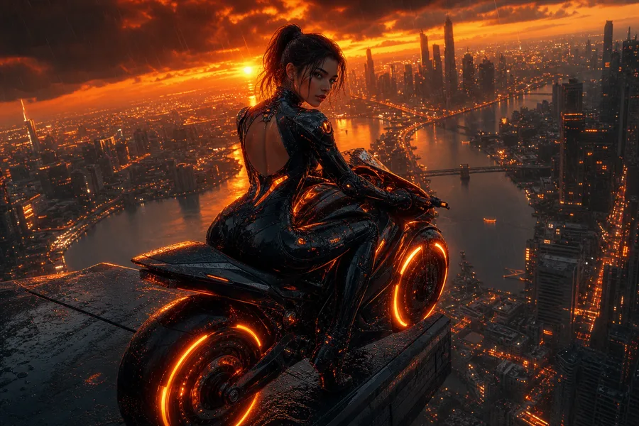 Neon Motorcycle In Cyberpunk City Ai-Girls Wallpaper  7 4K