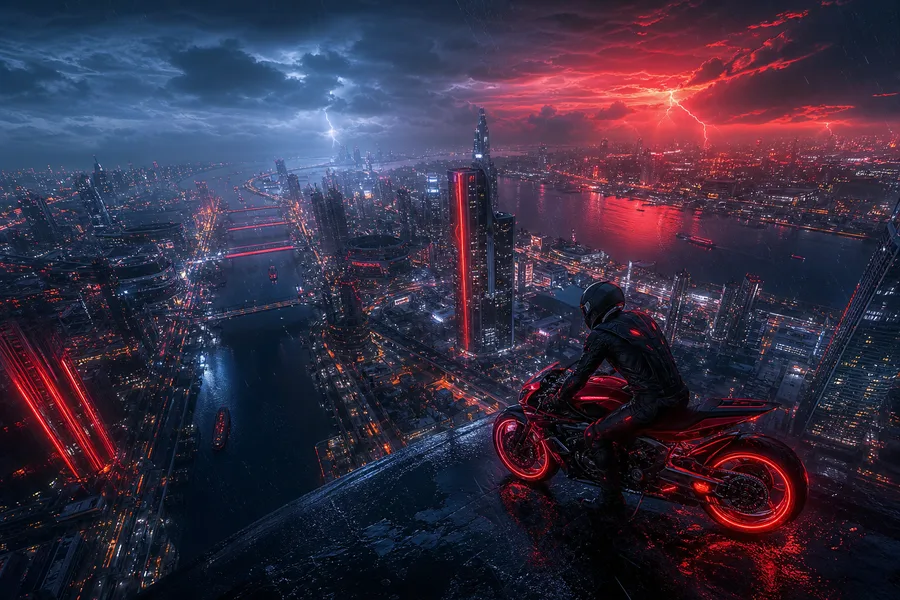 Neon Motorcycle In Cyberpunk City Cyberpunk Wallpaper 7 4K 15
