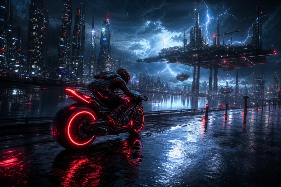Neon Motorcycle In Cyberpunk City Cyberpunk Wallpaper 7 4K 4