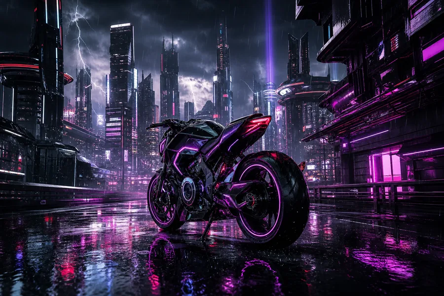 Neon Motorcycle In Cyberpunk City Cyberpunk Wallpaper 7 4K 5