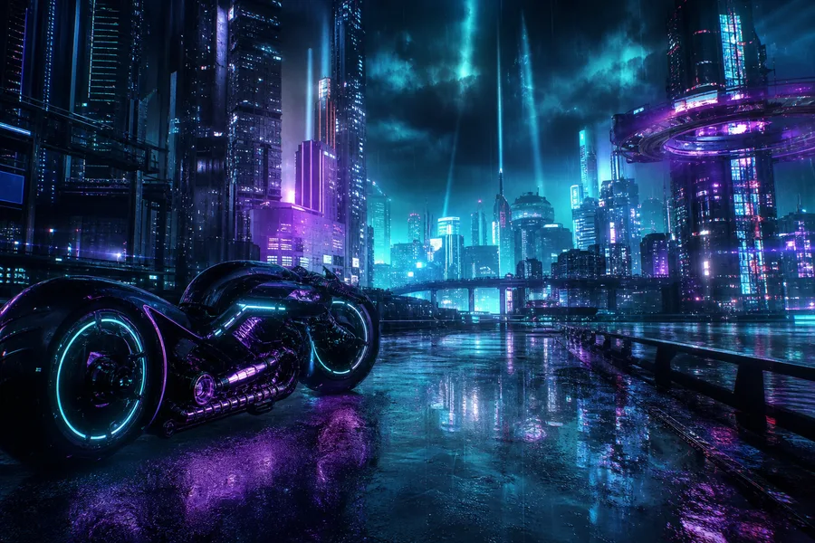 Neon Motorcycle In Cyberpunk City Cyberpunk Wallpaper 7 4K