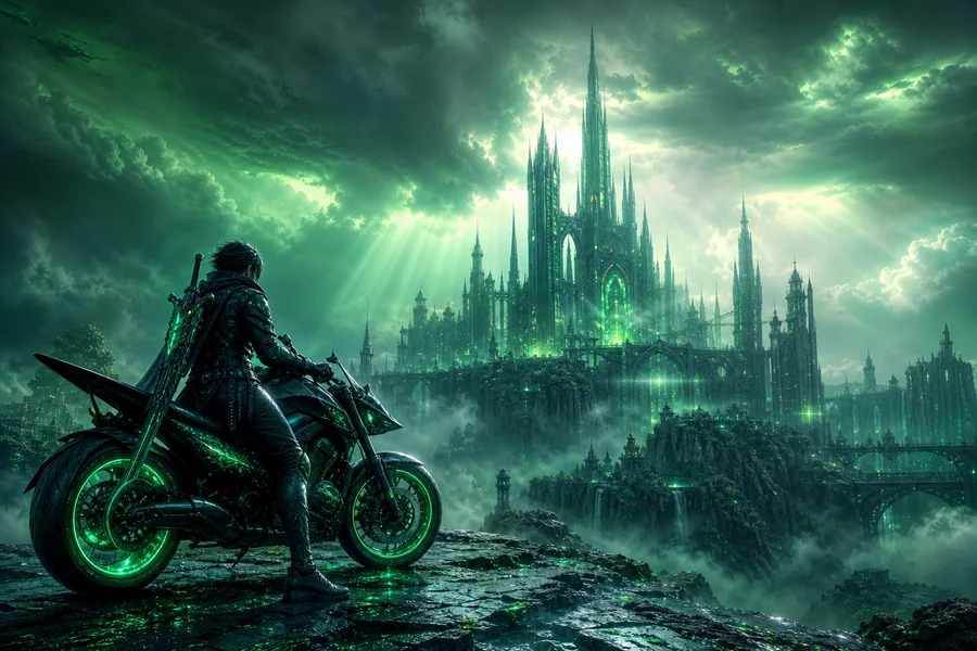 Neon Motorcycle In Cyberpunk City Fantasy Wallpaper 7 4K 3