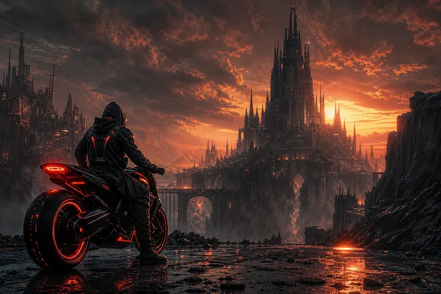 Neon Motorcycle In Cyberpunk City Fantasy Wallpaper 7 4K 7