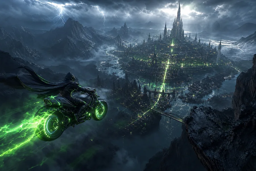 Neon Motorcycle In Cyberpunk City Fantasy Wallpaper 7 4K