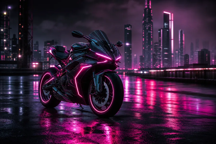 Neon Motorcycle In Cyberpunk City Motorcycles Wallpaper 7 4K 5