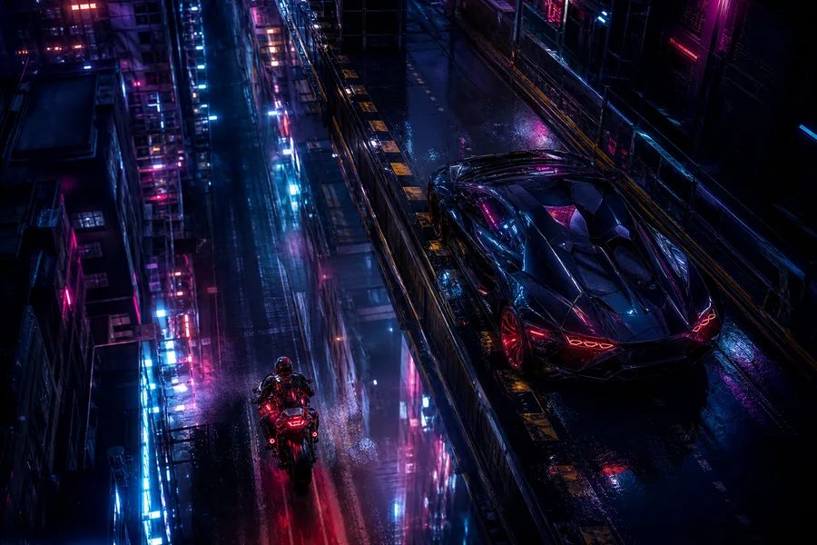 Neon Motorcycle In Cyberpunk City Supercars Wallpaper 7 4K 3