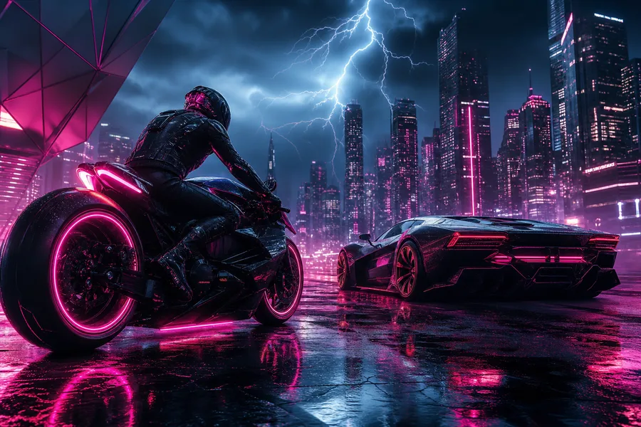 Neon Motorcycle In Cyberpunk City Supercars Wallpaper 7 4K 6