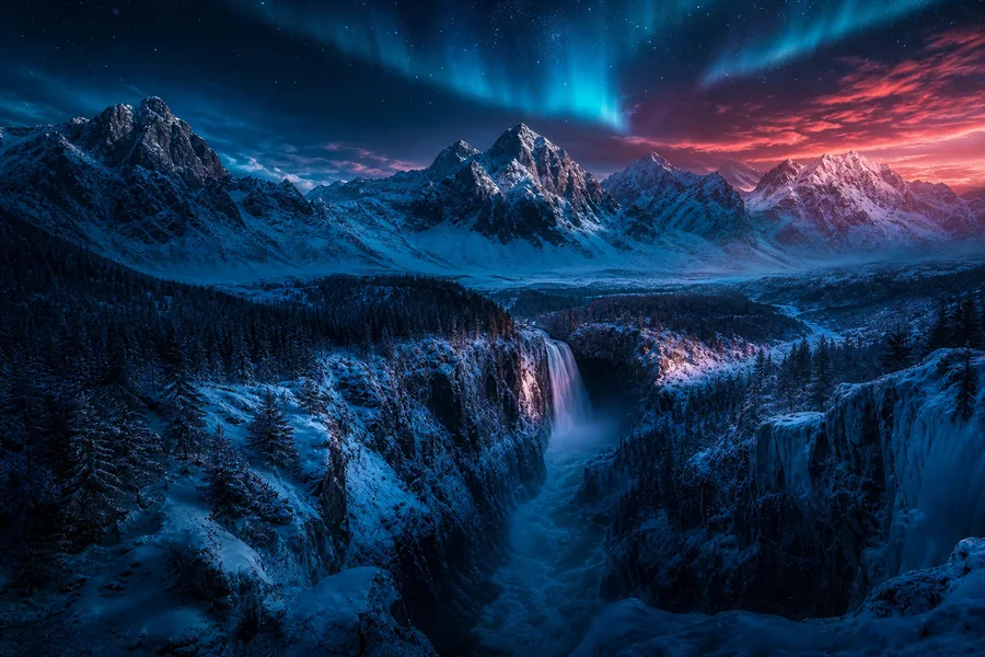 Northern Lights Over Snowy Mountains Nature Wallpaper  4 4K