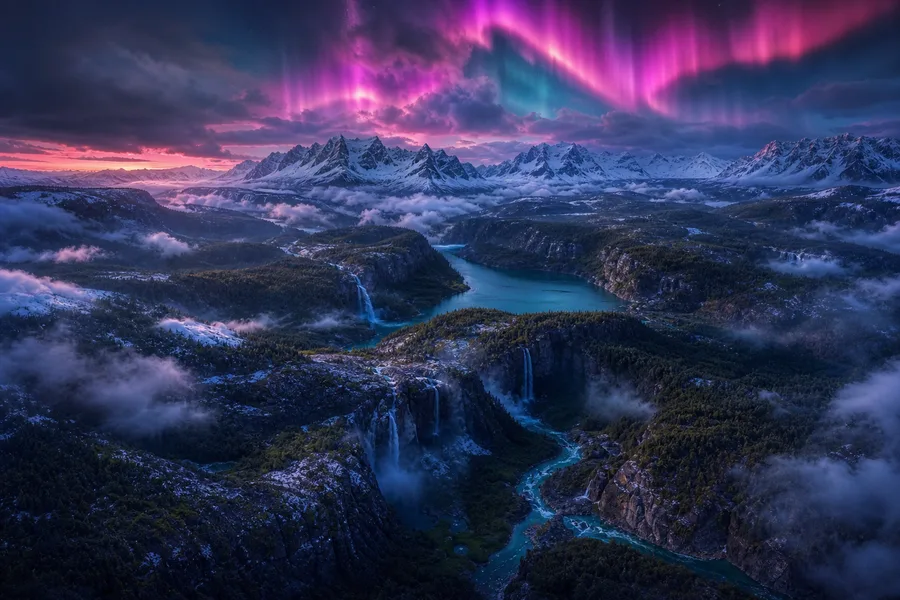 Northern Lights Over Snowy Mountains Nature Wallpaper  4 4K