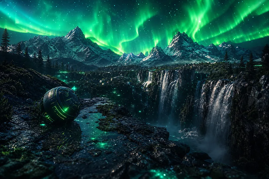 Northern Lights Over Snowy Mountains Nature Wallpaper 4 4K 6
