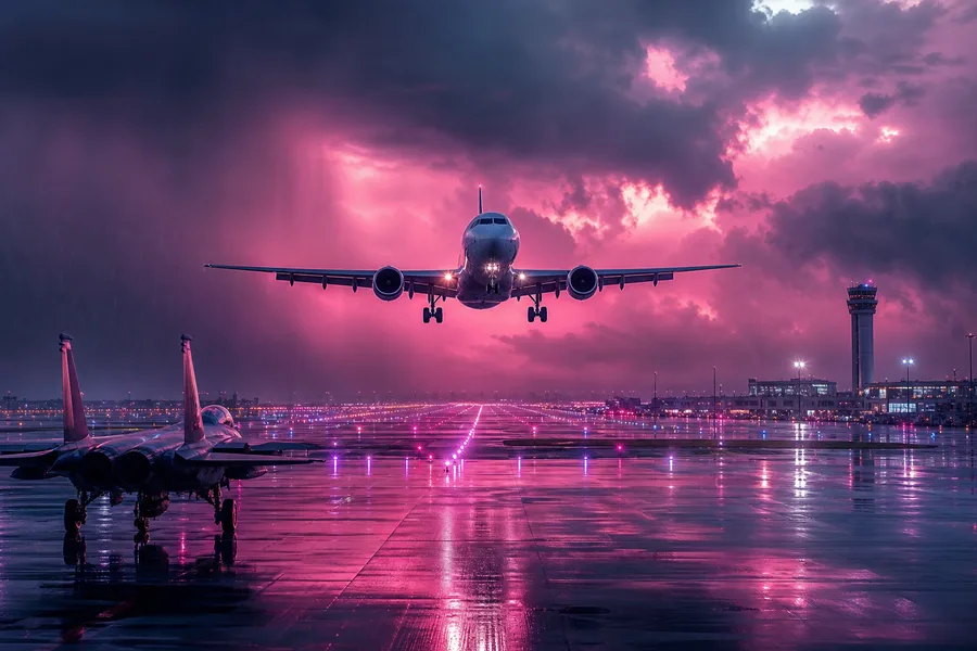 Passenger Aircraft Landing In Rainy Airport Lights Airplanes Wallpaper  8 4K
