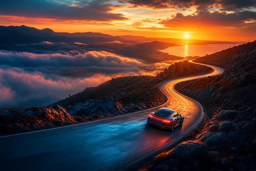 Porsche 911 On Mountain Road Sunset Cars Wallpaper 4 4K 12