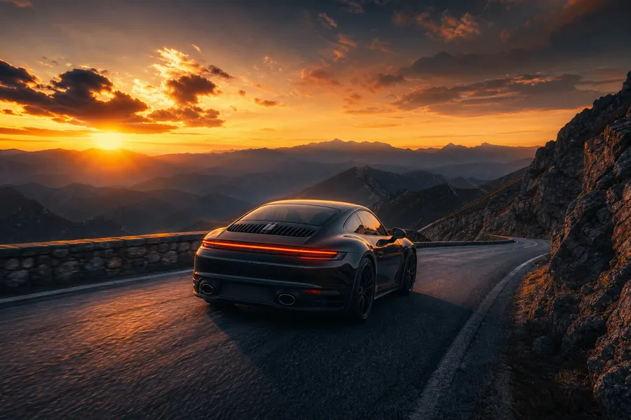Porsche 911 On Mountain Road Sunset Cars Wallpaper  4 4K