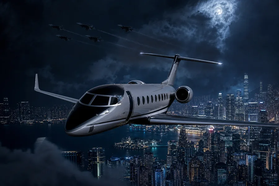 Private Jet Flying Above Night City Skyline Airplanes Wallpaper 4 4K 11