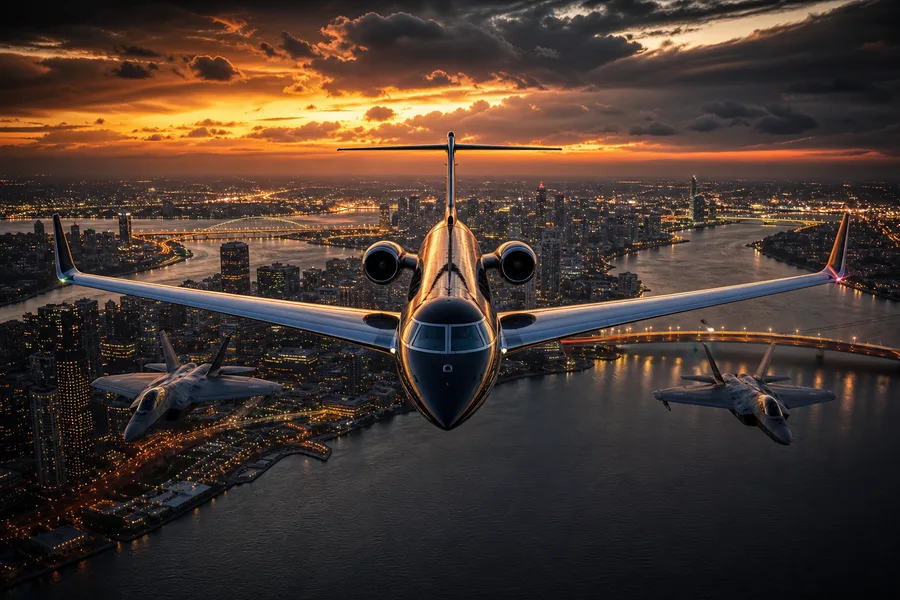 Private Jet Flying Above Night City Skyline Airplanes Wallpaper 4 4K 16