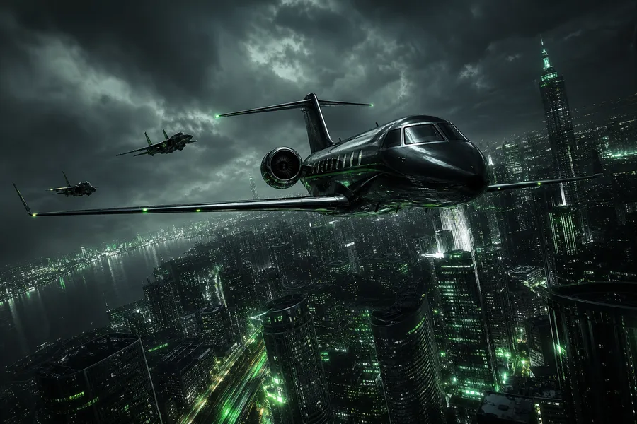 Private Jet Flying Above Night City Skyline Airplanes Wallpaper  4 4K