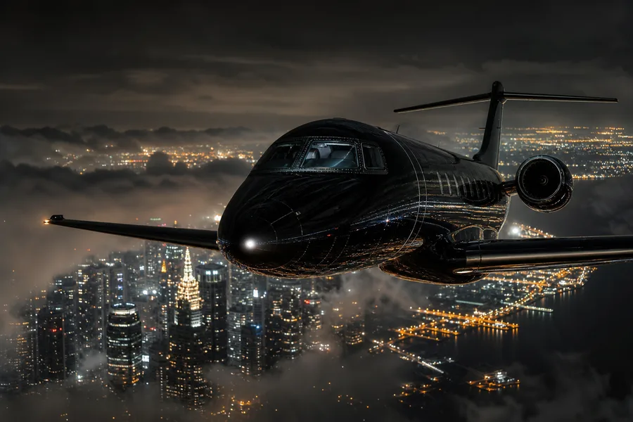 Private Jet Flying Above Night City Skyline Airplanes Wallpaper 4 4K 7