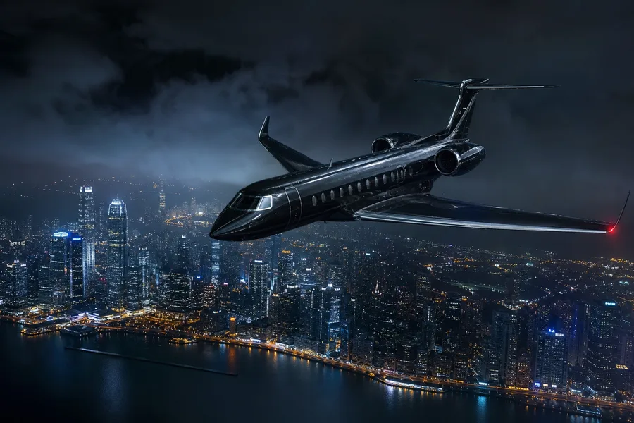 Private Jet Flying Above Night City Skyline Airplanes Wallpaper 4 4K 8