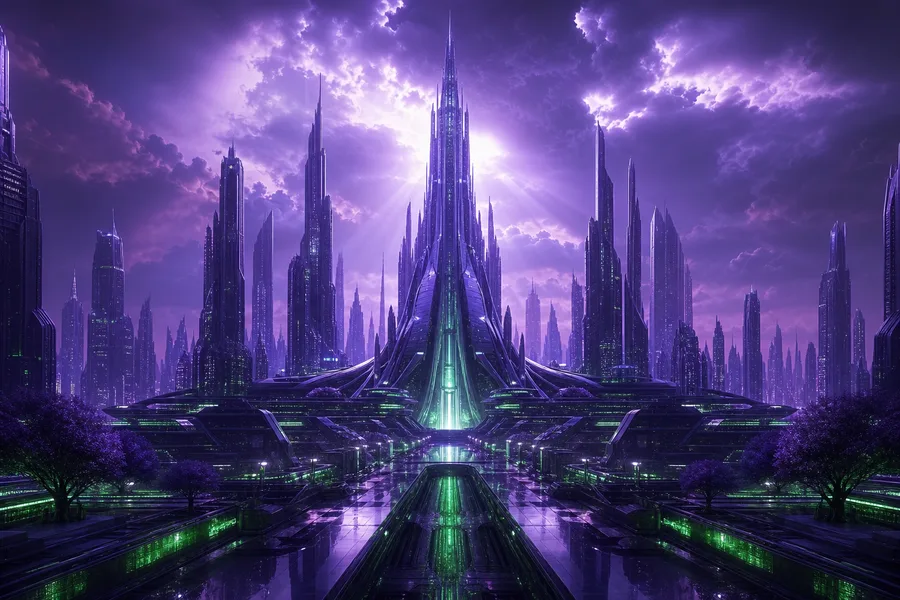 Purple Futuristic Megacity Skyline Architecture Wallpaper 6 4K 7