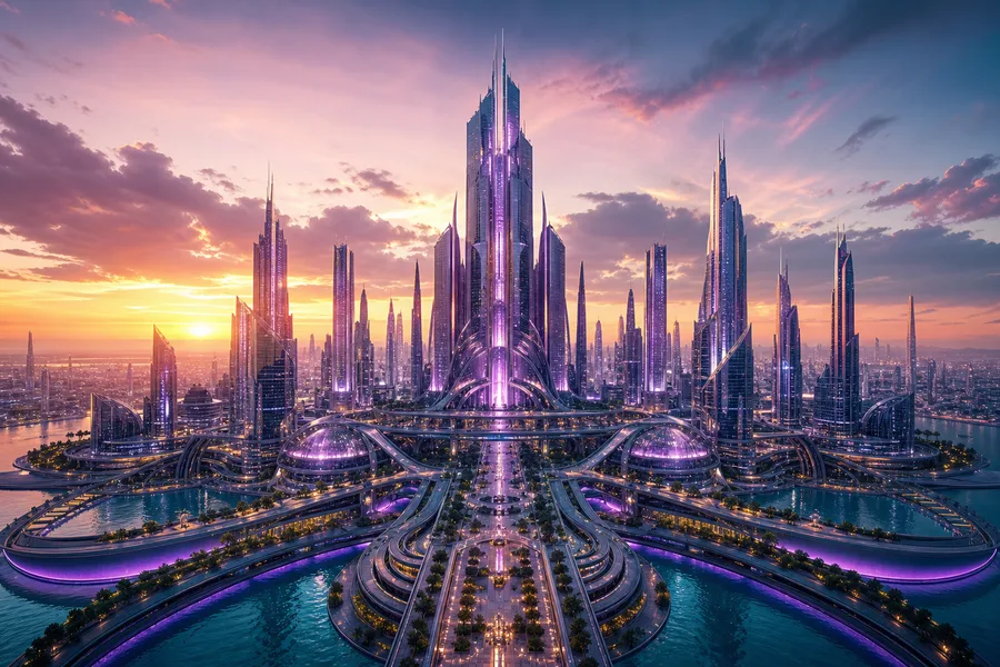 Purple Futuristic Megacity Skyline Architecture Wallpaper  6 4K