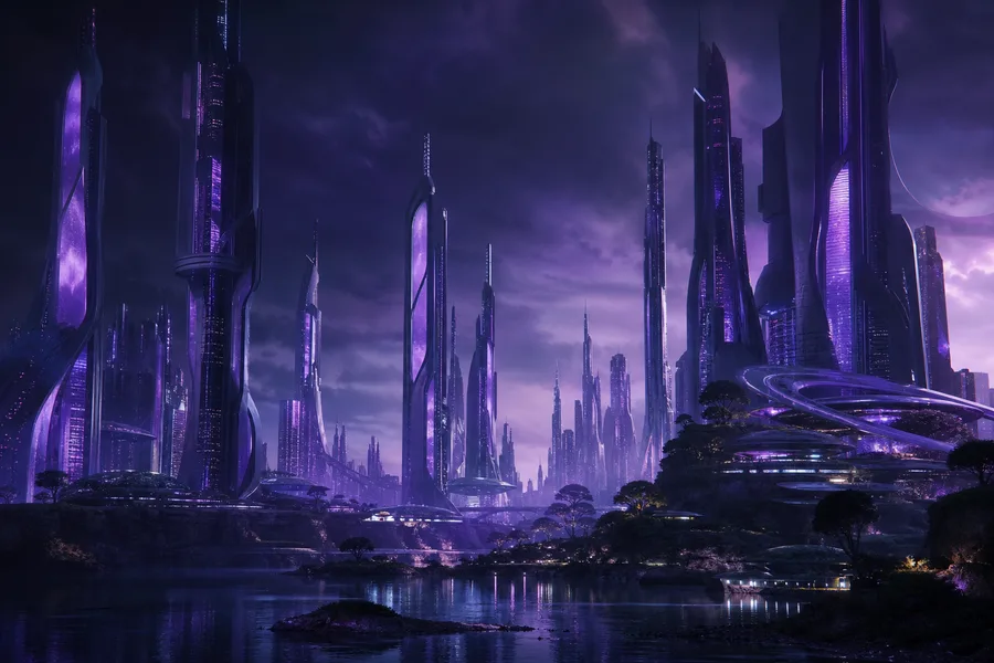 Purple Futuristic Megacity Skyline Architecture Wallpaper  6 4K