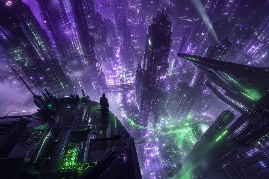Purple Futuristic Megacity Skyline Cyberpunk Wallpaper 6 4K