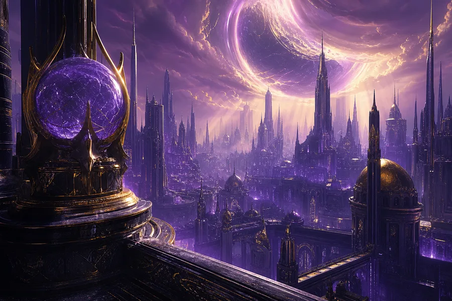 Purple Futuristic Megacity Skyline Fantasy Wallpaper 6 4K 3