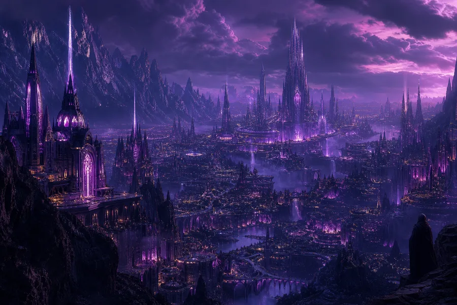 Purple Futuristic Megacity Skyline Fantasy Wallpaper 6 4K 4