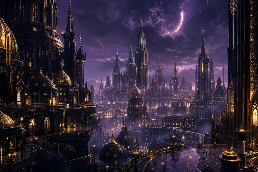 Purple Futuristic Megacity Skyline Fantasy Wallpaper 6 4K 7