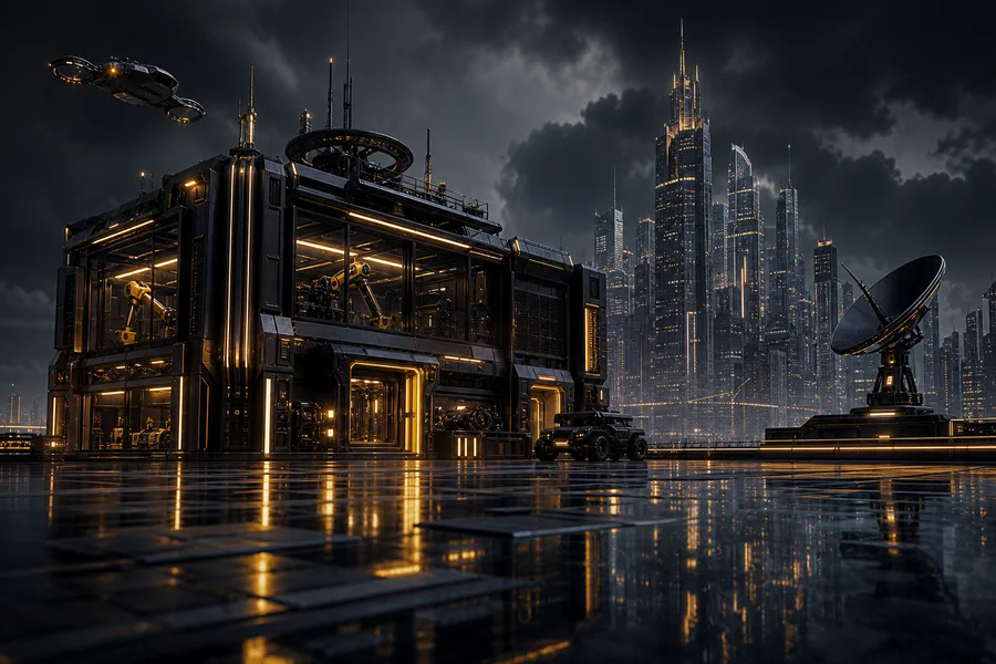 Purple Futuristic Megacity Skyline Hamster-Robotics Wallpaper 6 4K 2